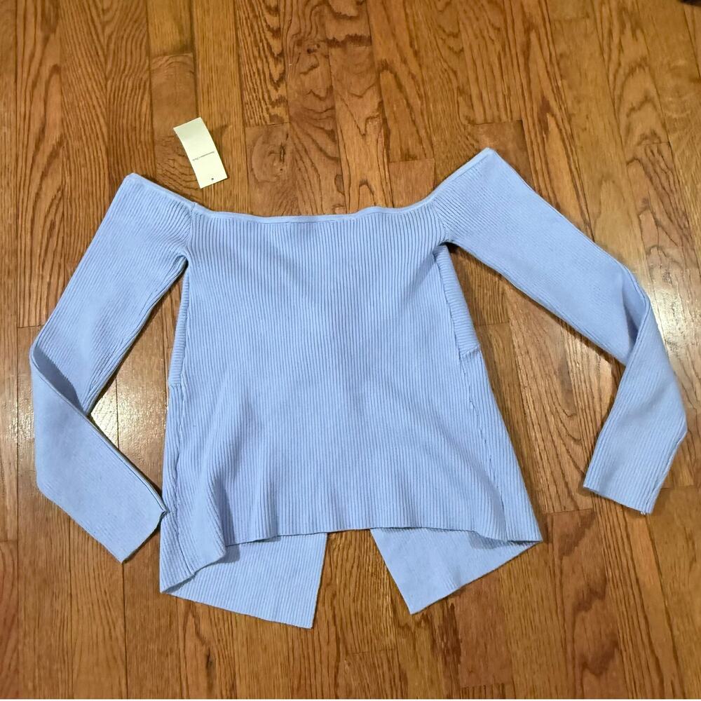 Abercrombie & Fitch Off Shoulder Twist Front Ribbed Top Blue NWT M - Picture 4 of 9